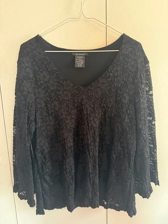 Joseph Black Lace V-Neck Long-Sleeve Blouse - Picture 1 of 7